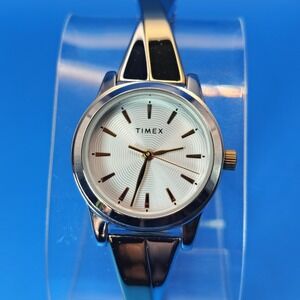 Vintage Timex 24mm Two Tone Women's Quartz Watch Stretch Bracelet Near MINT